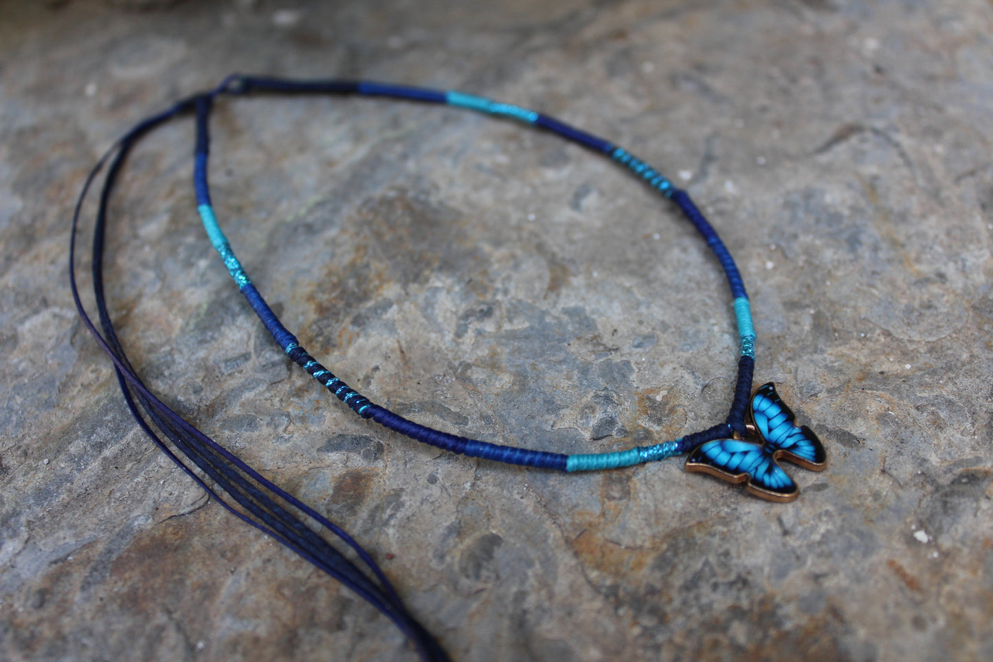 Butterfly Adjustable Necklace/ Blue